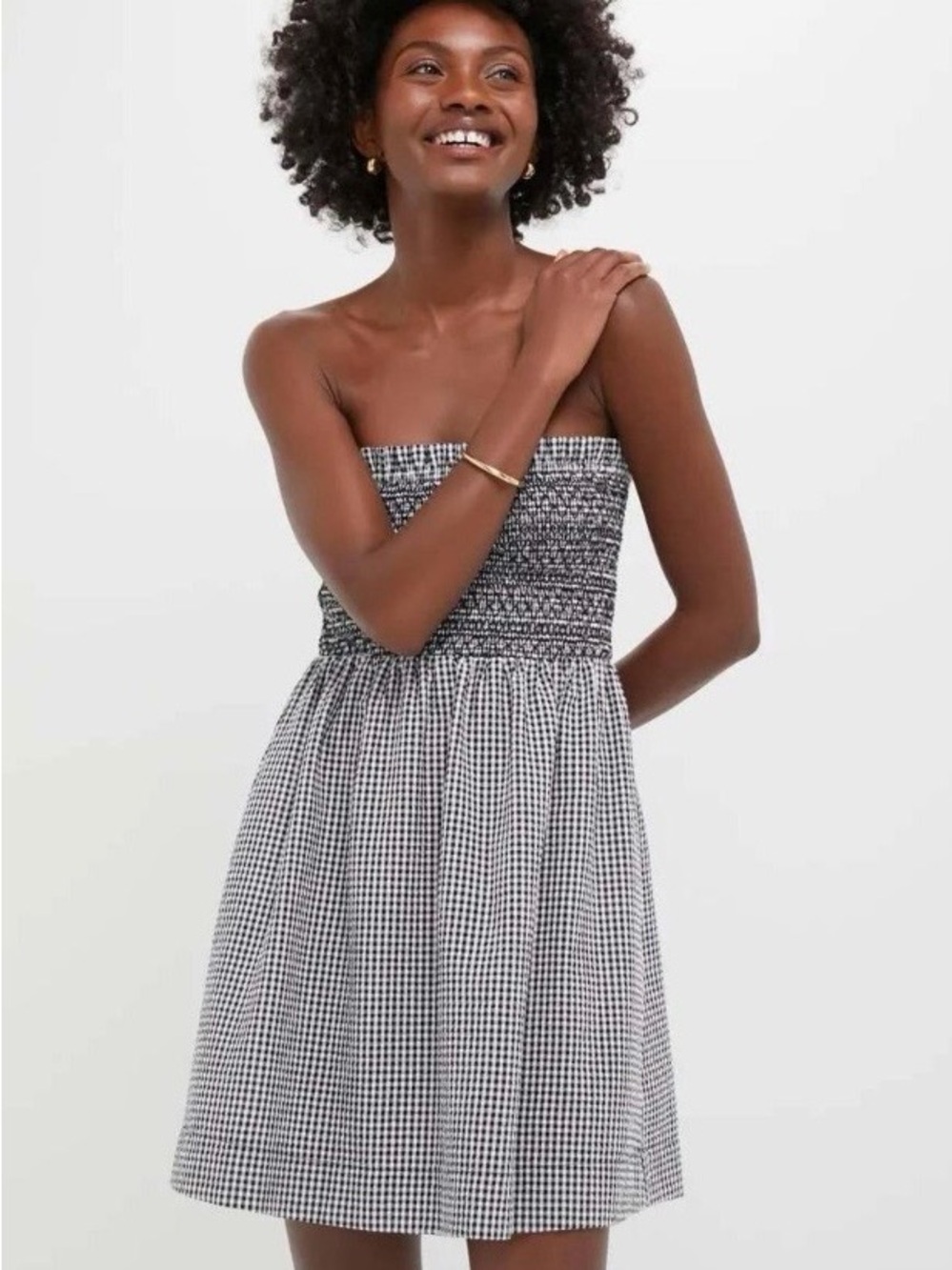 Tuckernuck Black & White Gingham Strapless Smocked Dress